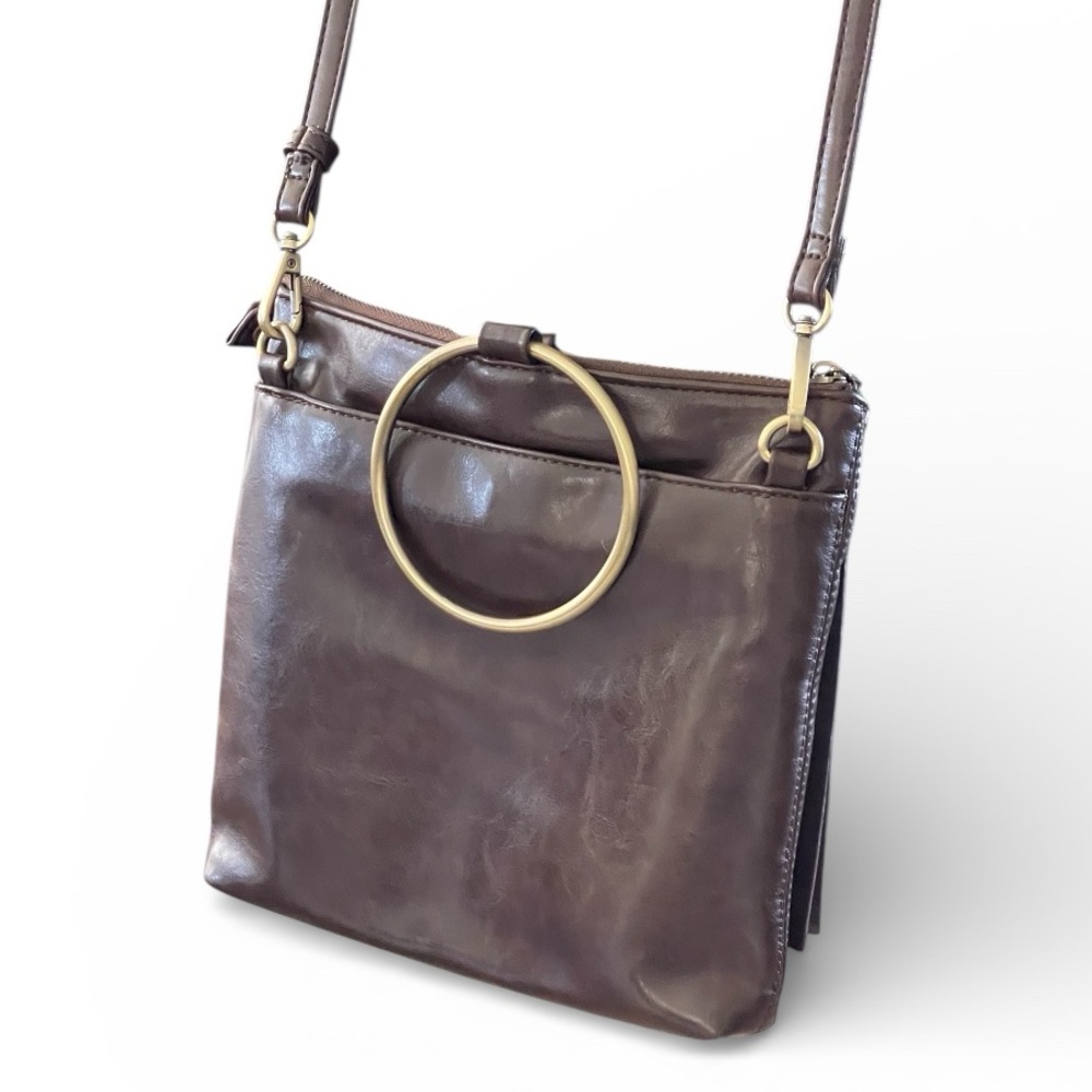 Joy Susan Amelia Ring Brown Vegan Leather Shoulder Crossbody Bag Removable Strap